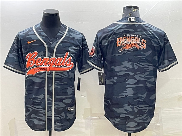 Men's Cincinnati Bengals Gray Camo Team Big Logo With Patch Cool Base Stitched Baseball